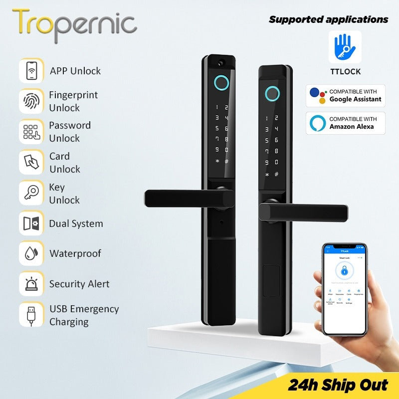 【Grill Door Lock】TTLOCK Smart Door Lock Double Side Fingerprint Digital Lock with Doorbell Outdoor Waterproof Electronic Lock Password/IC Card/Key Unlock