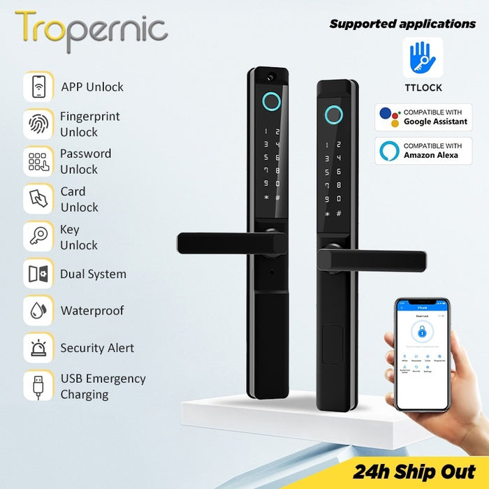 【Grill Door Lock】TTLOCK Smart Door Lock Double Side Fingerprint Digital Lock with Doorbell Outdoor Waterproof Electronic Lock Password/IC Card/Key Unlock
