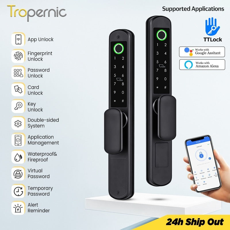 【Double Side Lock】TTLOCK Smart Grill Door Lock Double Sided Fingerprint Password Unlocking Digital Aluminum Door Lock