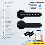 [No Drilling] 5 In 1 TTLOCK Digital Door Lock APP Remote Unlock Anti Theft Fingerprint Handle Password Smart Lock 60/70MM Single Latch For Bedroom Home Hotel