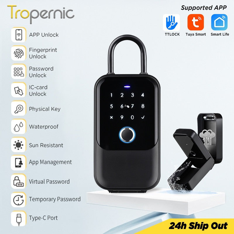 [APP Management] Tuya/TTLOCK Bluetooth Key Safe Box Outdoor Waterproof Wall Mounted Safety Box APP Remote Unlock Fingerprint Password Anti Theft Strongbox for Home