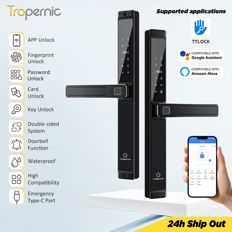【Grill Door Lock】TTLOCK Double Sided Smart lock Waterproof Double Side System Digital Lock with Doorbell Bluetooth Smart Grill Door Lock