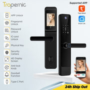 [HD Display Screen] 5 In 1 Tuya Smart Door Lock With Security Camera Fingerprint Digital Lock with Doorbell Function Password Electronic Lock 6068 Security Door Lock