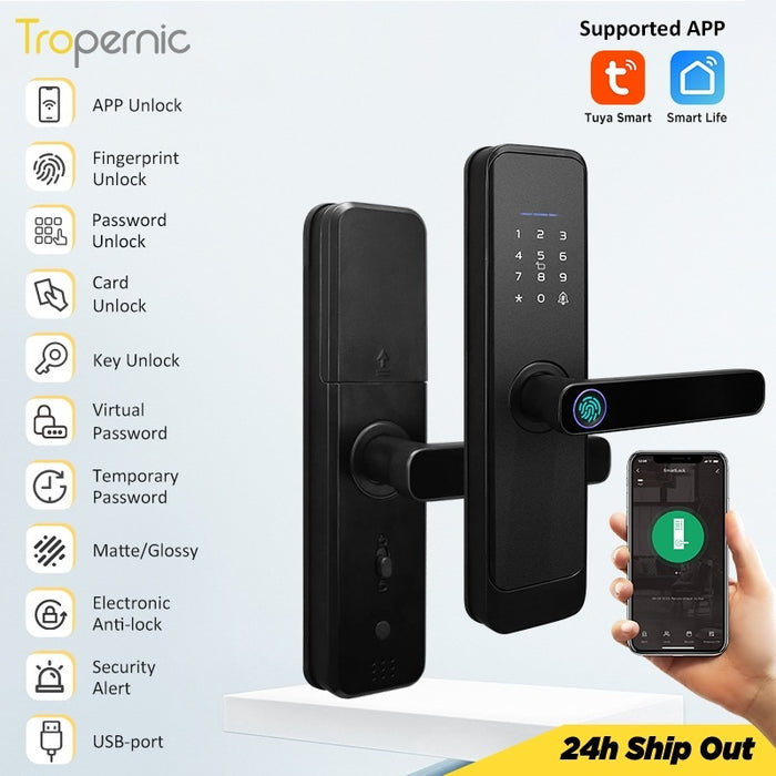 [Matte/Glossy] 5 In 1 Tuya Smart Door Lock with Doorbell  Password Digital Lock with Electronic Anti-Lock Fingreprint Kunci Pintu Rumah for Home