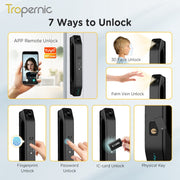 7 In 1 Tuya Smart Door Lock with HD Camera Video Surveillance APP Remote Unlock Fully Automatic Security Door Digital Lock Face Palm Print Unlock Kunci Pintu Rumah