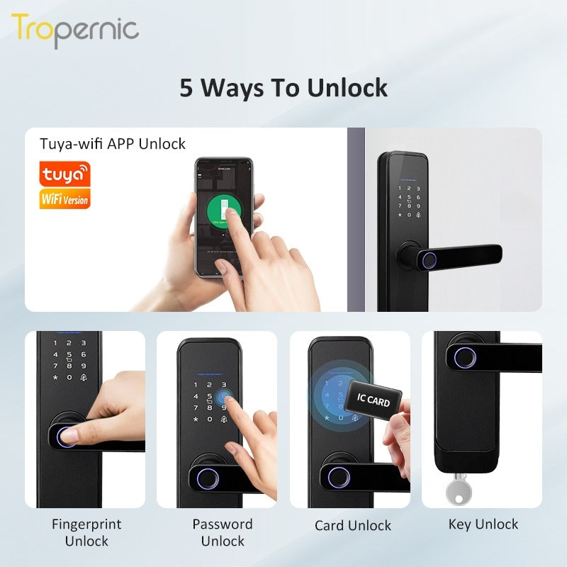 [Matte/Glossy] 5 In 1 Tuya Smart Door Lock with Doorbell  Password Digital Lock with Electronic Anti-Lock Fingreprint Kunci Pintu Rumah for Home