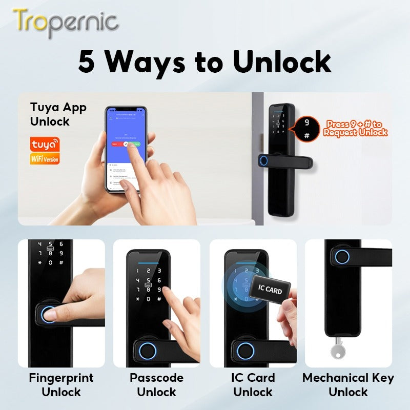 Tuya WiFi Smart Door Lock APP Remote Unlocking Fingerprint Lock Digital Password Key IC Card Unlocking