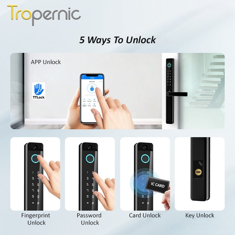 【Grill Door Lock】TTLOCK Smart Door Lock Double Side Fingerprint Digital Lock with Doorbell Outdoor Waterproof Electronic Lock Password/IC Card/Key Unlock