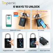 Heavy Duty Tuya BLE Smart Padlock with 10mm Shackle IP65 Waterproof 5 In 1 Fingerprint Padlock for Outdoor Warehouse APP Managed