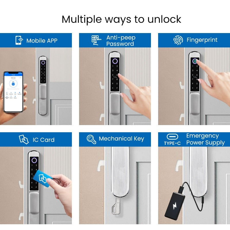 【Double Side Lock】TTLOCK Smart Grill Door Lock Double Sided Fingerprint Password Unlocking Digital Aluminum Door Lock