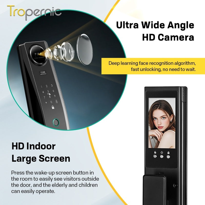 6 In 1 Tuya Smart Door Lock 3D Face Recognition Video Intercom Fully Auto Lock Pintu Rumah with Mechanical Deadlock APP Remote Unlock for Main Door