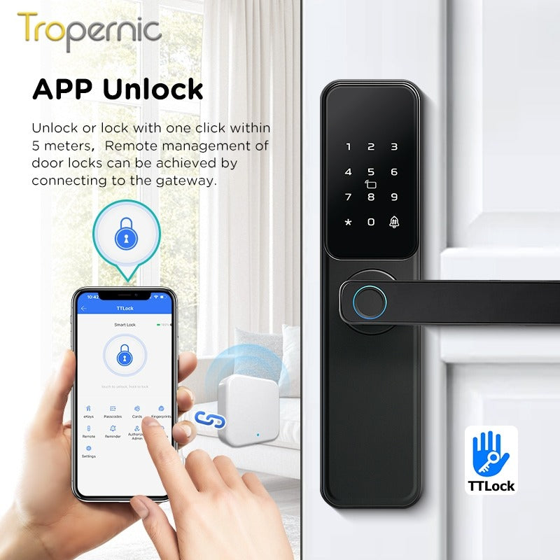 TTLOCK Smart Door Lock with Doorbell APP Management Fingerprint Tombol Pintu Rumah Anti Theft Password Digital Lock Door Knob for Home Wooden Door