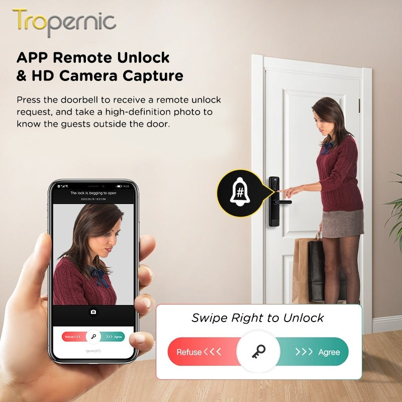 [HD Display Screen] 5 In 1 Tuya Smart Door Lock With Security Camera Fingerprint Digital Lock with Doorbell Function Password Electronic Lock 6068 Security Door Lock