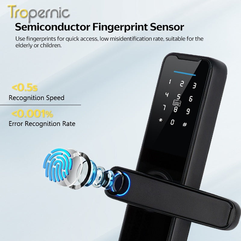 Tuya WiFi Smart Door Lock APP Remote Unlocking Fingerprint Lock Digital Password Key IC Card Unlocking