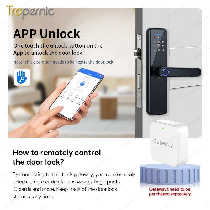 [Ready Stock] 5 In 1 TTLOCK Smart Door Lock Fingerprint Lock Pintu Rumah APP Remote Unlock Password Digital Lock for Woodern Door APP Management Google Home Amazon Alexa