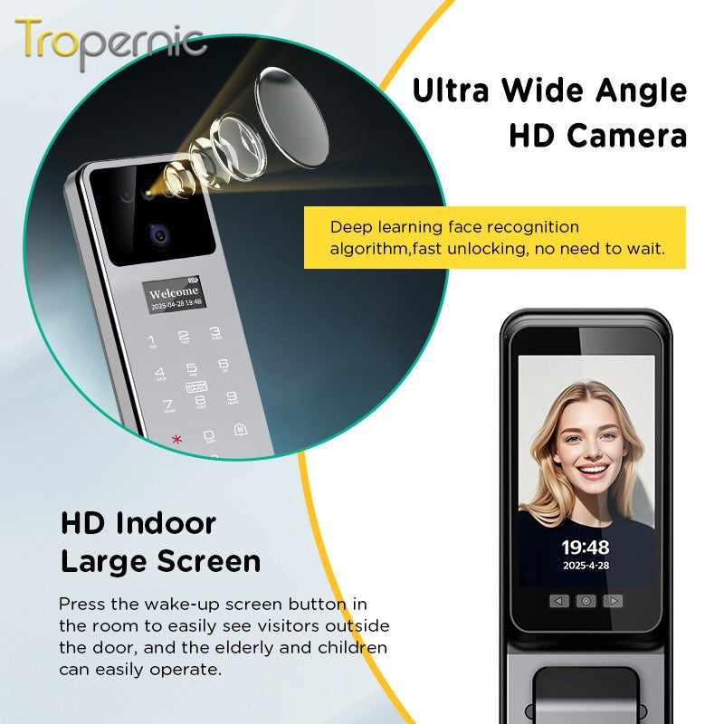 [Ready Stock] 7 In 1 Tuya Fully Automatic Smart Door Lock with HD Camera Palm Unlock Video Surveillance 6068 Security Door Lock APP Remote Unlock Keyless Digital Lock Support Two Way Intercom