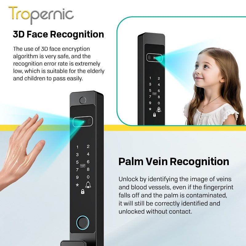 【Palm Vein Unlock】Tuya 7 in1 Fully Automatic Smart Digital Gate Lock 3D Face Unlock IP68 Waterproof Suitable for HDB Main Gate   Sliding Door