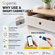 TTLOCK Smart Cabinet Lock with App Management, RFID IC Card Unlock, Keyless Hidden Drawer Lock, Bluetooth Unlock