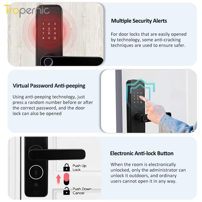 [Matte/Glossy] 5 In 1 Tuya Smart Door Lock with Doorbell  Password Digital Lock with Electronic Anti-Lock Fingreprint Kunci Pintu Rumah for Home