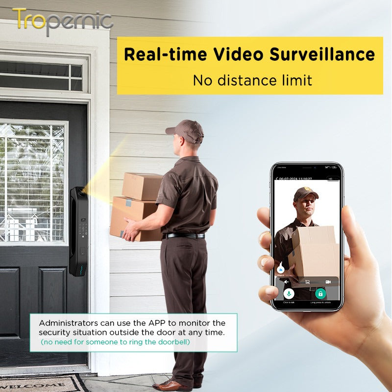 7 In 1 Tuya Smart Door Lock with HD Camera Video Surveillance APP Remote Unlock Fully Automatic Security Door Digital Lock Face Palm Print Unlock Kunci Pintu Rumah