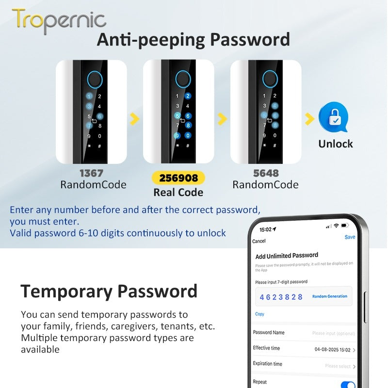 Tuya WiFi Smart Door Lock with Security Camera Fingerprint Sliding Door Lock with Electronic Anti Lock Button Security Password Digital Door Lock for Home