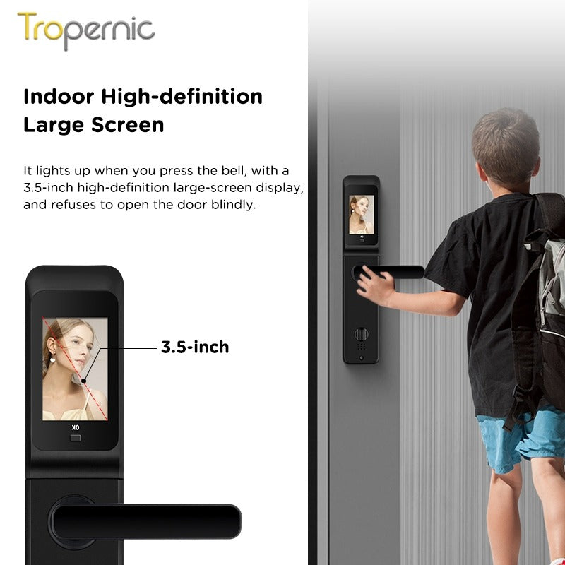 [HD Display Screen] 5 In 1 Tuya Smart Door Lock With Security Camera Fingerprint Digital Lock with Doorbell Function Password Electronic Lock 6068 Security Door Lock