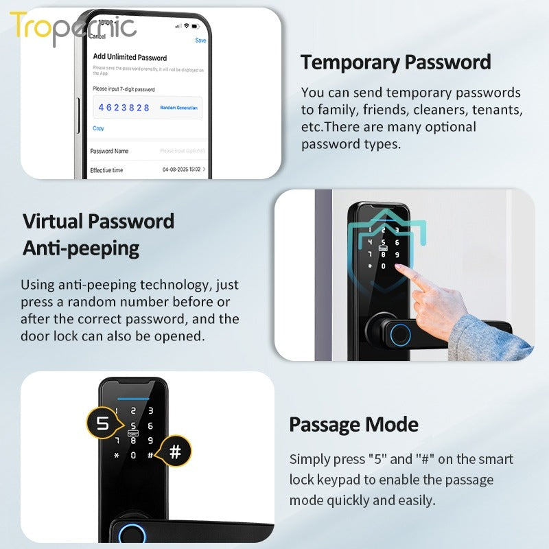 Tuya WiFi Smart Door Lock APP Remote Unlocking Fingerprint Lock Digital Password Key IC Card Unlocking