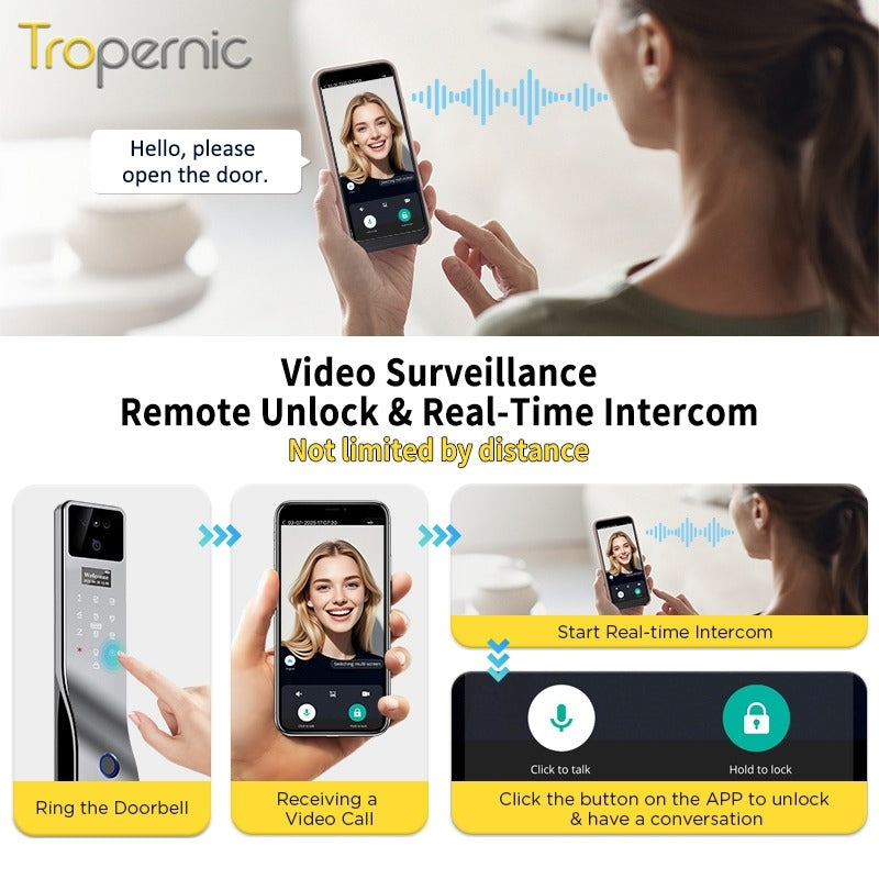 [Ready Stock] 7 In 1 Tuya Fully Automatic Smart Door Lock with HD Camera Palm Unlock Video Surveillance 6068 Security Door Lock APP Remote Unlock Keyless Digital Lock Support Two Way Intercom