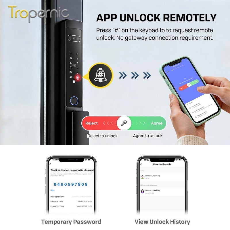 【Palm Vein Unlock】Tuya 7 in1 Fully Automatic Smart Digital Gate Lock 3D Face Unlock IP68 Waterproof Suitable for HDB Main Gate   Sliding Door