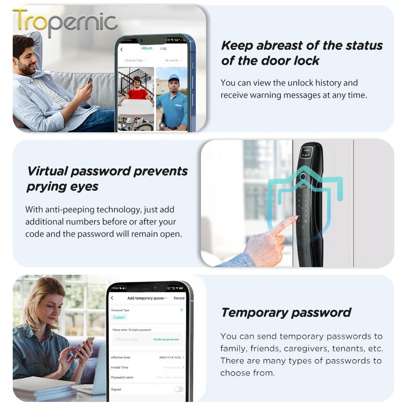 [Video Surveillance] 7 In 1 Tuya Smart Door Lock with HD Security Camera Fully Automatic Safety Door Digital Lock with Intercom Function