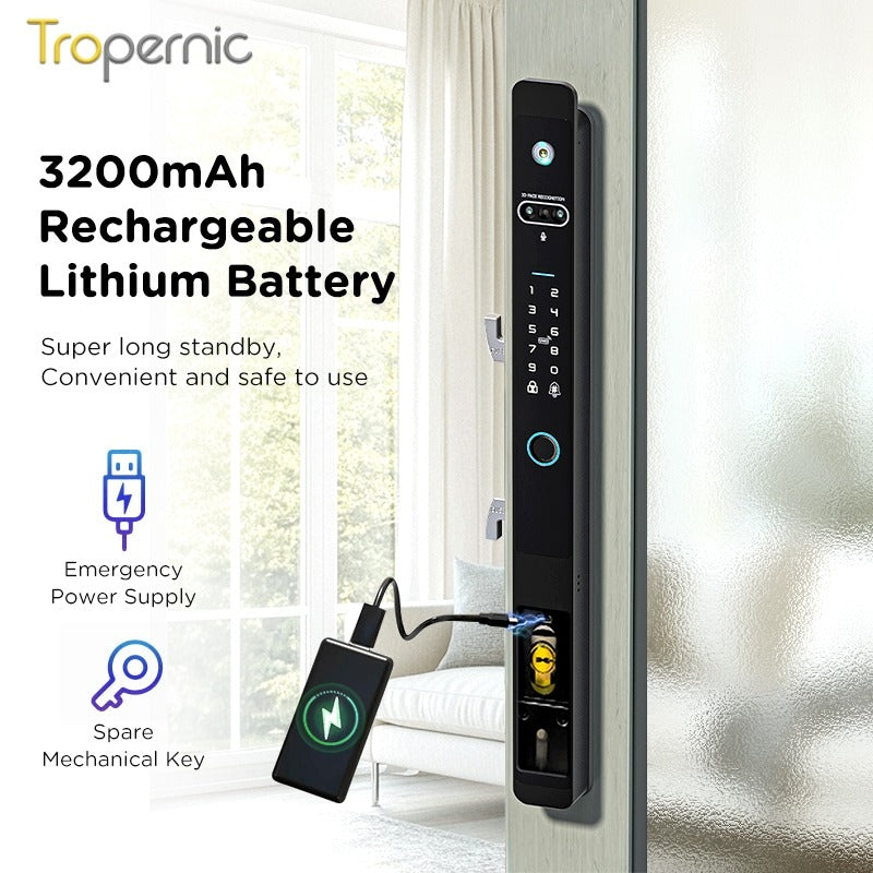 [Face Unlock] Tuya Smart Door Lock with Camera 6 In 1 Fully Automatic Sliding Door Lock APP Remote Unlock Fingerprint Digital Lock for Aluminum Door