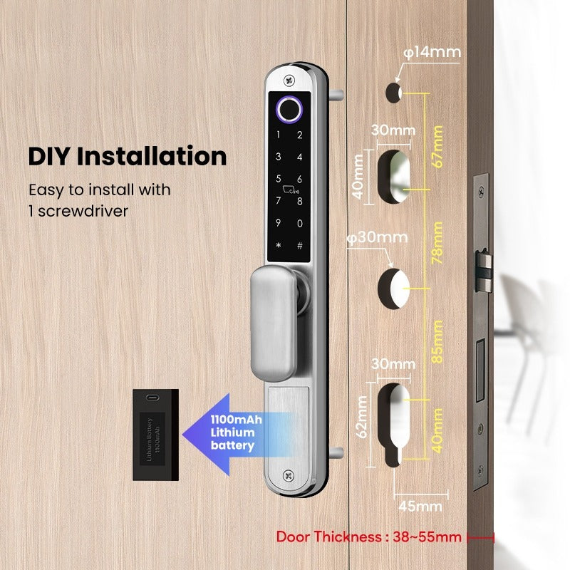 【Double Side Lock】TTLOCK Smart Grill Door Lock Double Sided Fingerprint Password Unlocking Digital Aluminum Door Lock
