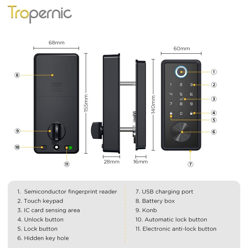 Tuya Smart Door Lock WiFi Remote Unlock Digital Password IC Card Biometric Fingerprint Unlock Fully Automatic Electric Deadbolt