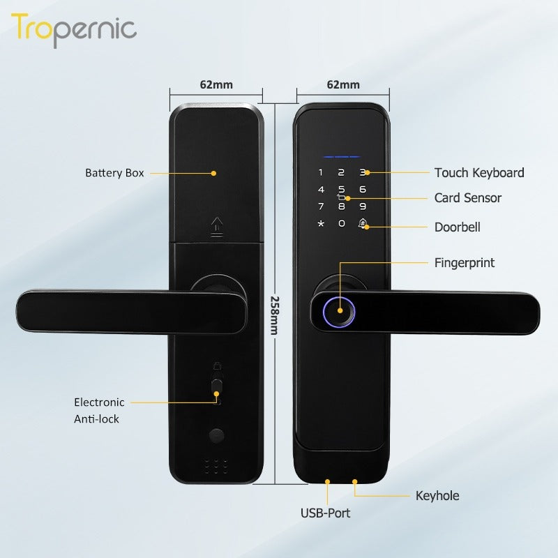 [Matte/Glossy] 5 In 1 Tuya Smart Door Lock with Doorbell  Password Digital Lock with Electronic Anti-Lock Fingreprint Kunci Pintu Rumah for Home