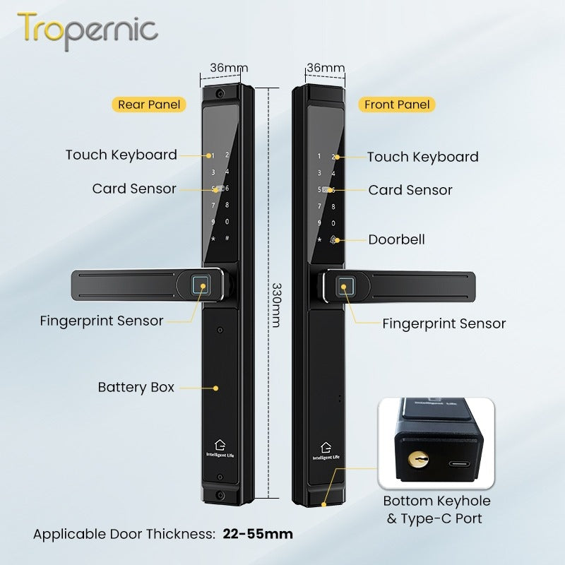 【Grill Door Lock】TTLOCK Double Sided Smart lock Waterproof Double Side System Digital Lock with Doorbell Bluetooth Smart Grill Door Lock