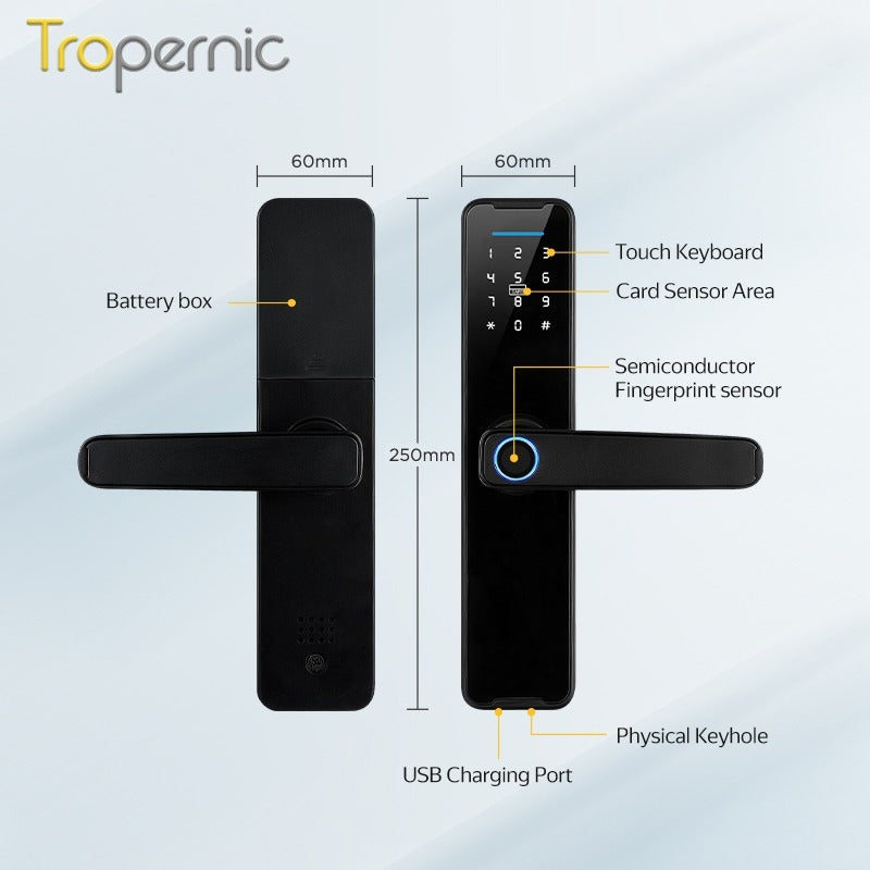 Tuya WiFi Smart Door Lock APP Remote Unlocking Fingerprint Lock Digital Password Key IC Card Unlocking