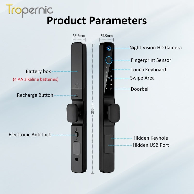 Tuya WiFi Smart Door Lock with Security Camera Fingerprint Sliding Door Lock with Electronic Anti Lock Button Security Password Digital Door Lock for Home