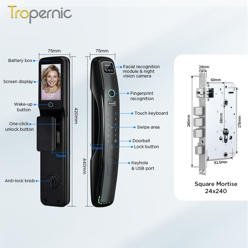 [Video Surveillance] 7 In 1 Tuya Smart Door Lock with HD Security Camera Fully Automatic Safety Door Digital Lock with Intercom Function