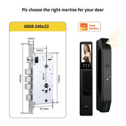 7 In 1 Tuya Smart Door Lock with HD Camera Video Surveillance APP Remote Unlock Fully Automatic Security Door Digital Lock Face Palm Print Unlock Kunci Pintu Rumah