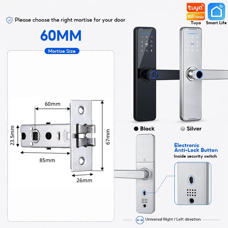 Tuya WiFi Smart Door Lock APP Remote Unlocking Fingerprint Lock Digital Password Key IC Card Unlocking