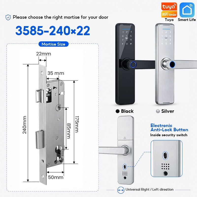 Tuya WiFi Smart Door Lock APP Remote Unlocking Fingerprint Lock Digital Password Key IC Card Unlocking