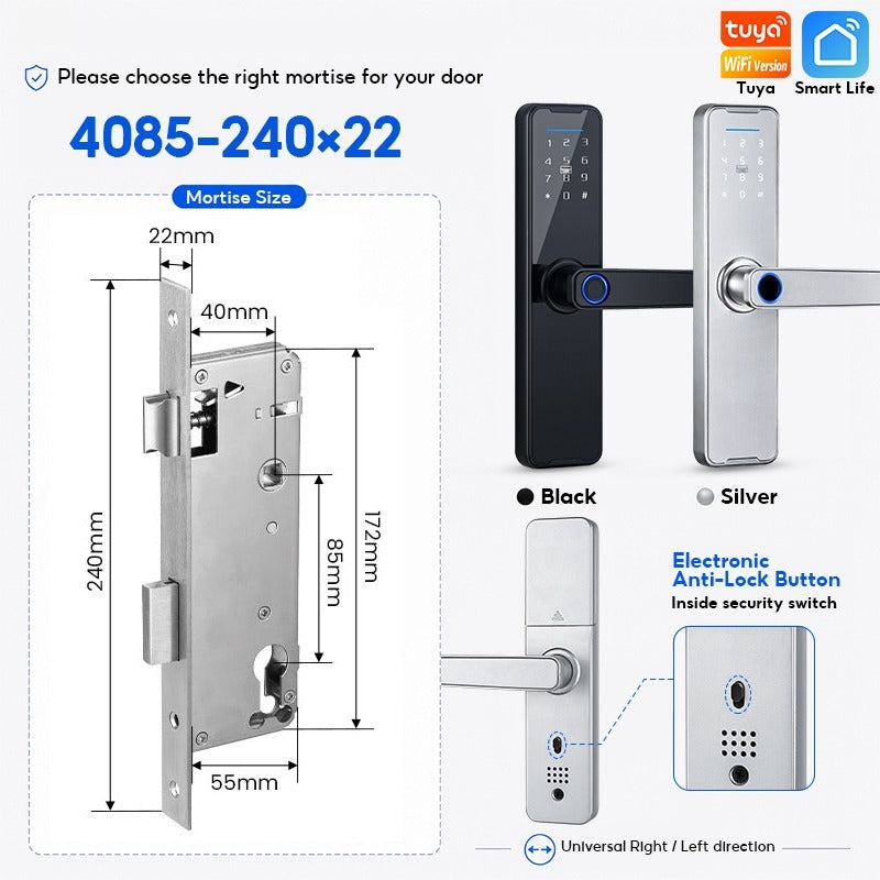 Tuya WiFi Smart Door Lock APP Remote Unlocking Fingerprint Lock Digital Password Key IC Card Unlocking