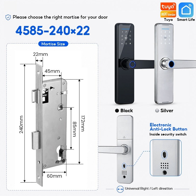 Tuya WiFi Smart Door Lock APP Remote Unlocking Fingerprint Lock Digital Password Key IC Card Unlocking