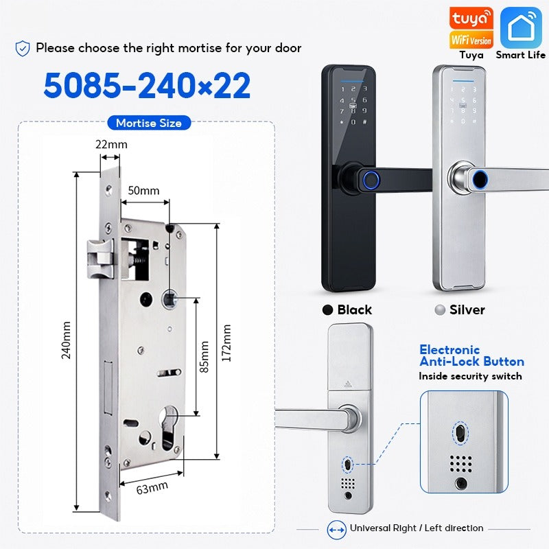 Tuya WiFi Smart Door Lock APP Remote Unlocking Fingerprint Lock Digital Password Key IC Card Unlocking