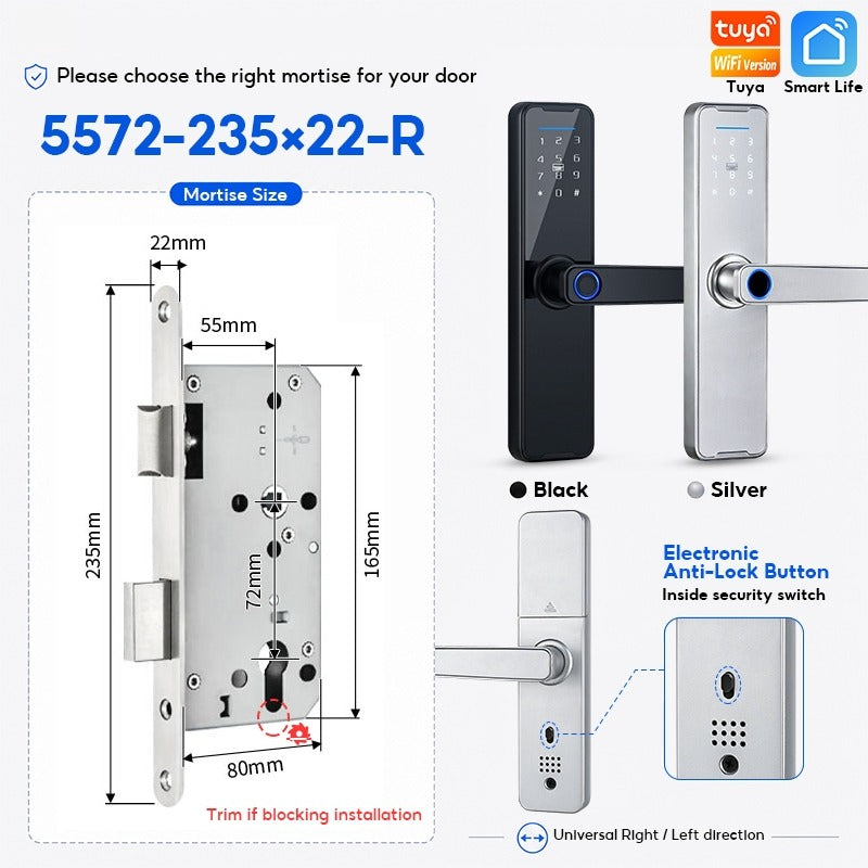 Tuya WiFi Smart Door Lock APP Remote Unlocking Fingerprint Lock Digital Password Key IC Card Unlocking
