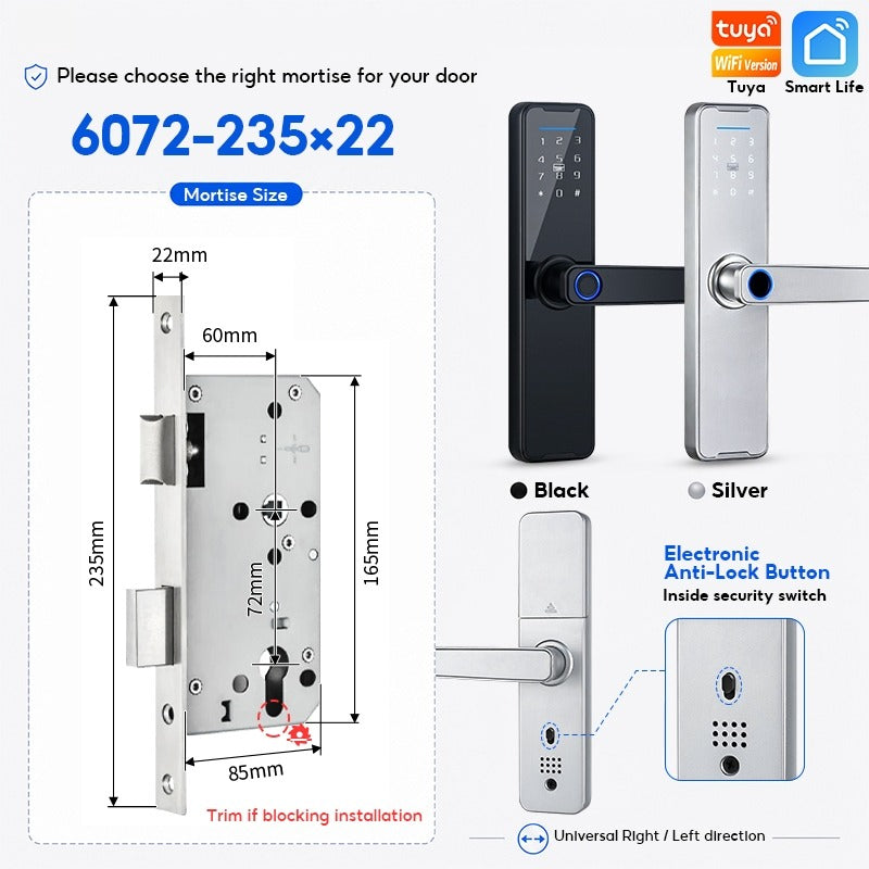 Tuya WiFi Smart Door Lock APP Remote Unlocking Fingerprint Lock Digital Password Key IC Card Unlocking
