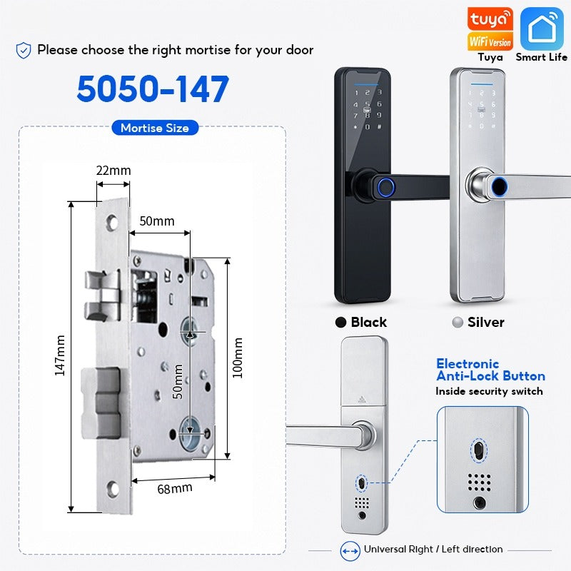 Tuya WiFi Smart Door Lock APP Remote Unlocking Fingerprint Lock Digital Password Key IC Card Unlocking