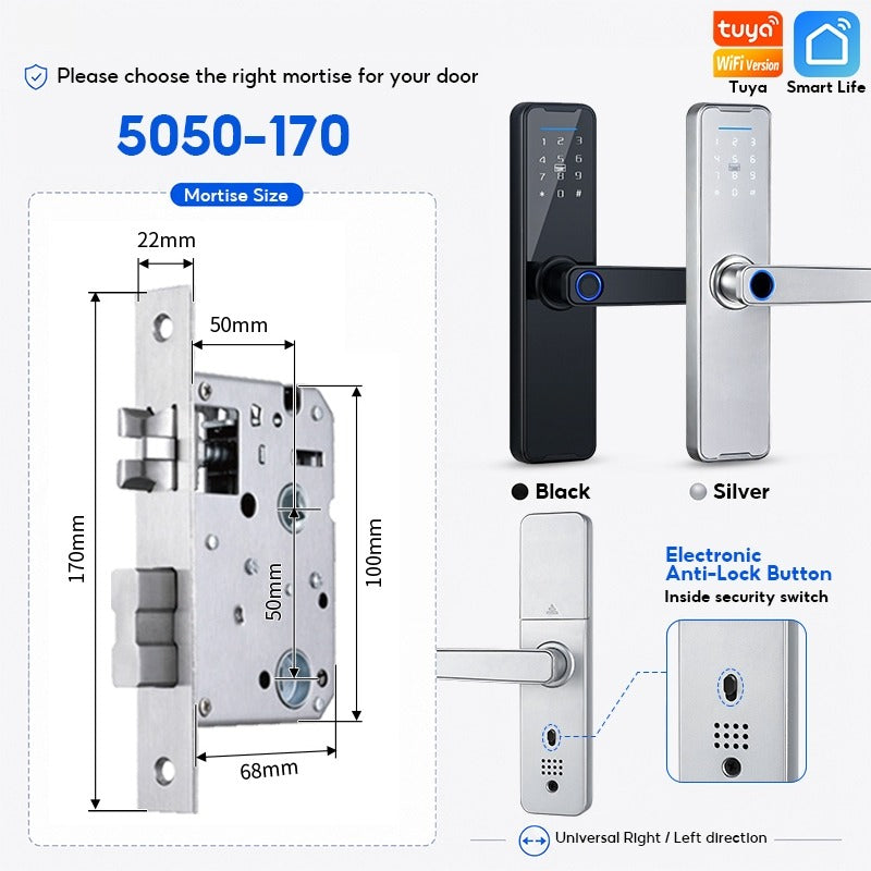 Tuya WiFi Smart Door Lock APP Remote Unlocking Fingerprint Lock Digital Password Key IC Card Unlocking