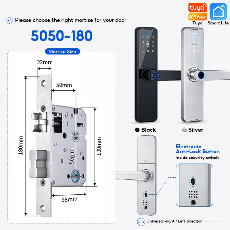 Tuya WiFi Smart Door Lock APP Remote Unlocking Fingerprint Lock Digital Password Key IC Card Unlocking