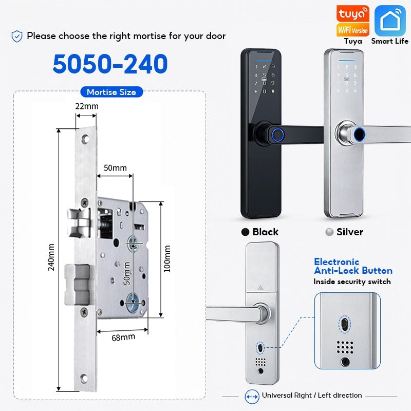 Tuya WiFi Smart Door Lock APP Remote Unlocking Fingerprint Lock Digital Password Key IC Card Unlocking